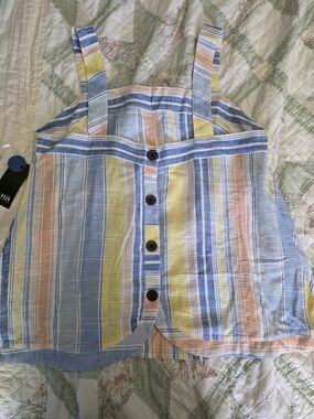 a.n.a Striped Button-Front Cami in Blue, Yellow & Peach
